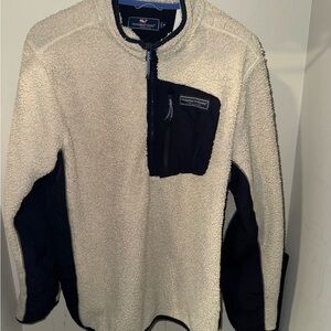 Vineyard Vines Cream and Black Fleece Jacket